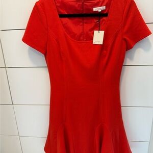 NWT Trina Turk Red Peplum Mini Dress Scoop Neck